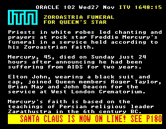 Oracle coverage of funeral of Freddie Mercury